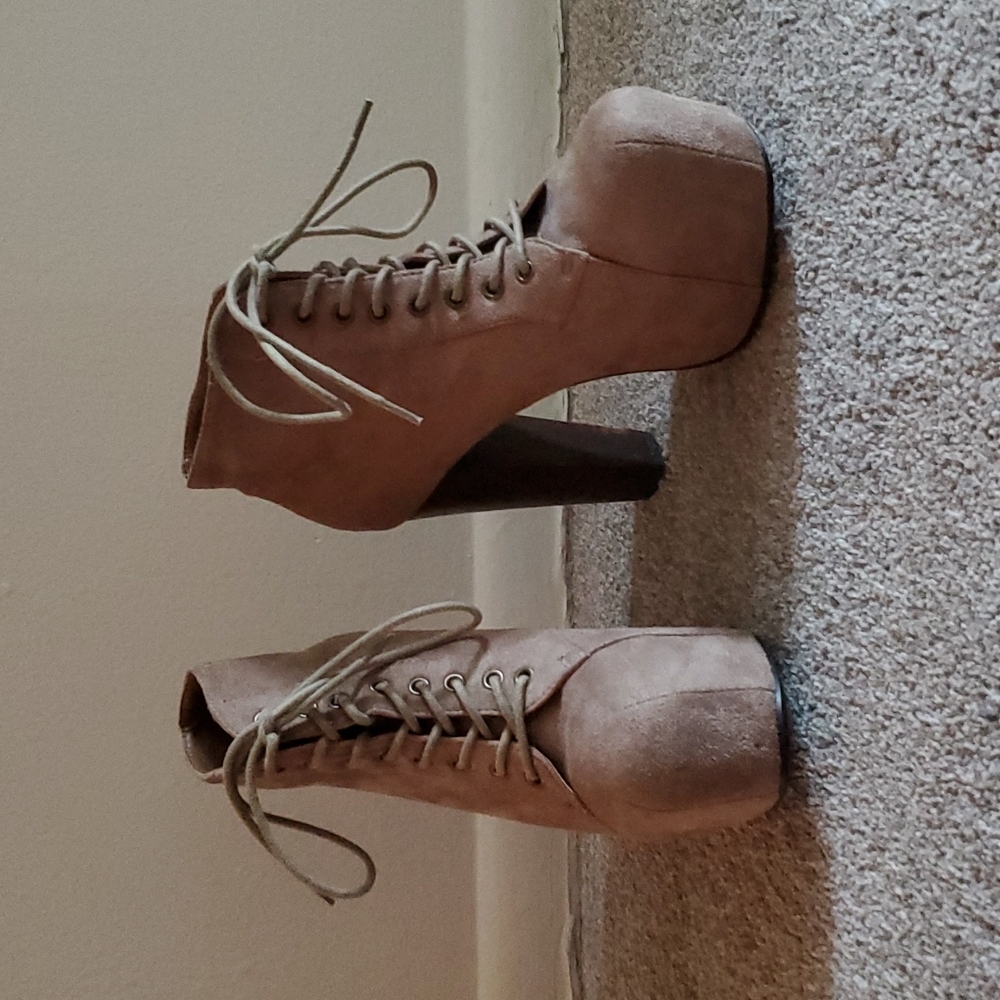 Speed Limit 98 tan platform heels